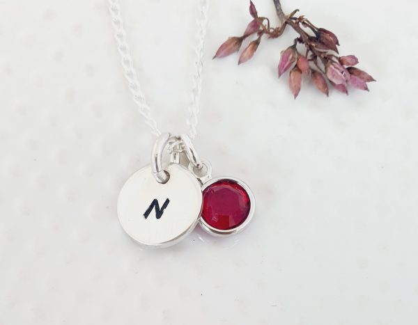 Initial and crystal necklace