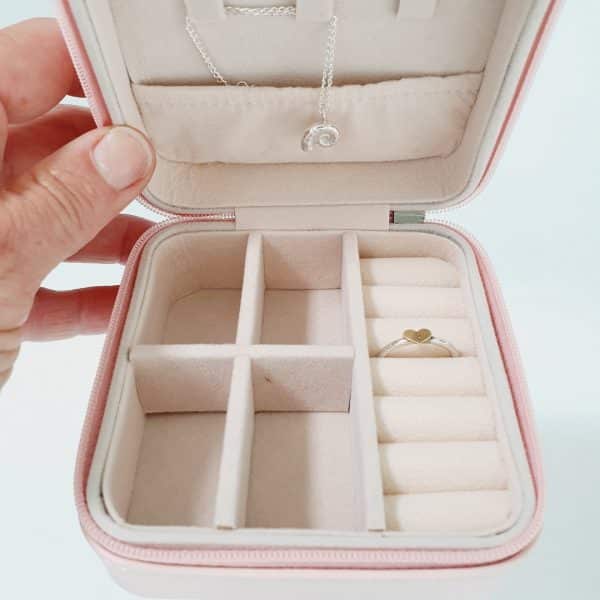 Inside pink personalised jewellery box