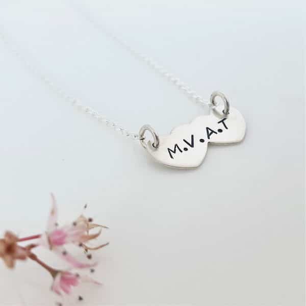 Sterling Silver Double Heart Personalised necklace
