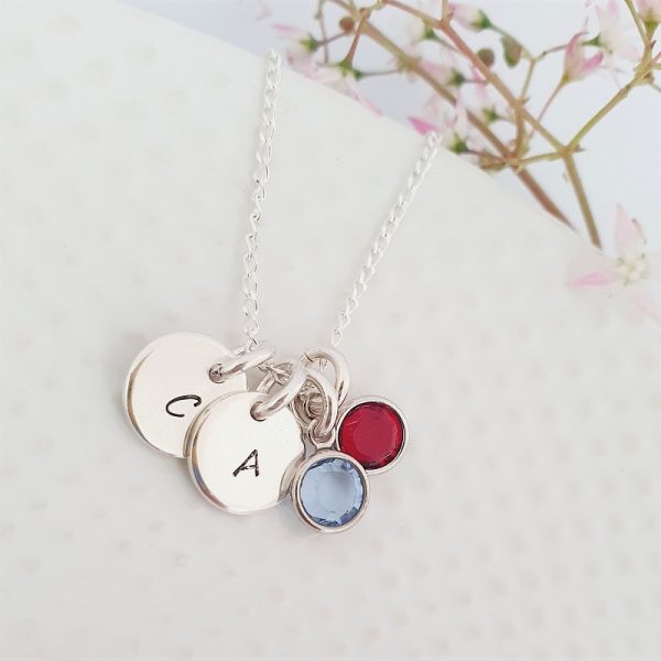 LIttle Love Letter Initial necklace with Birthstone crystals