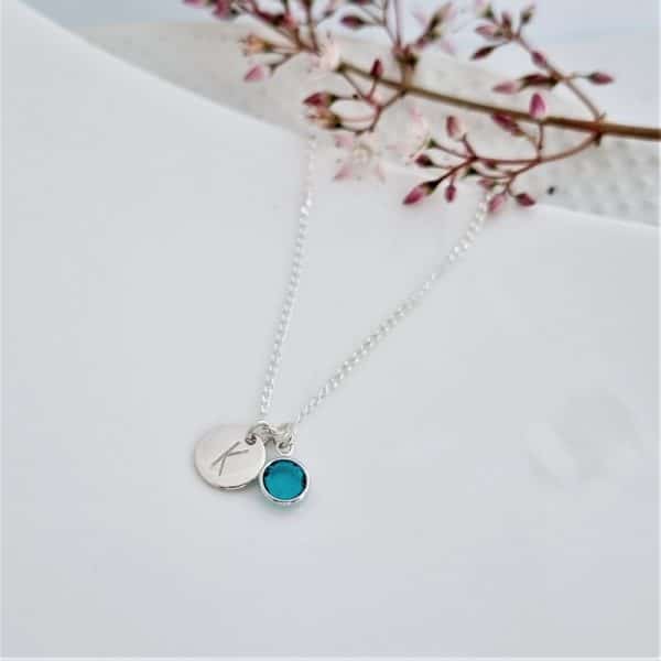 Initial necklace with birthstone