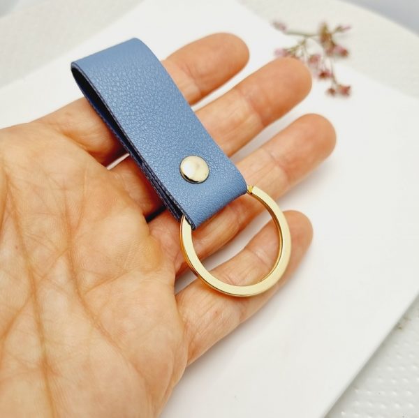 PU Leather Monogrammed key Ring steel blue