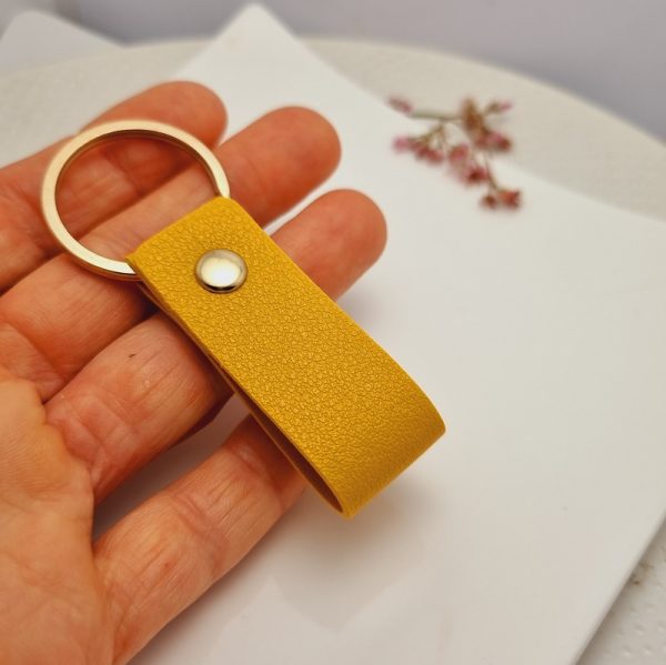 Monogrammed mustard pu leather key ring