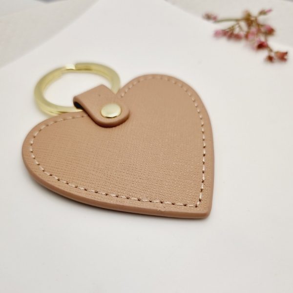 Monogrammed tan heart key ring