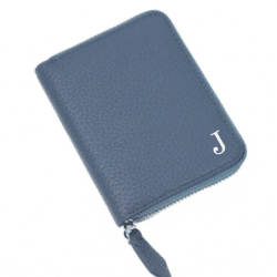 Monogrammed Leather Purse – Blue-Grey